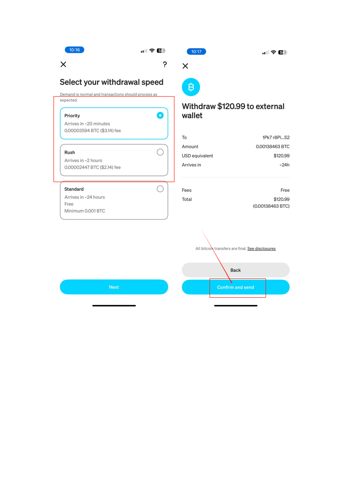 Select payment speed in Cash App